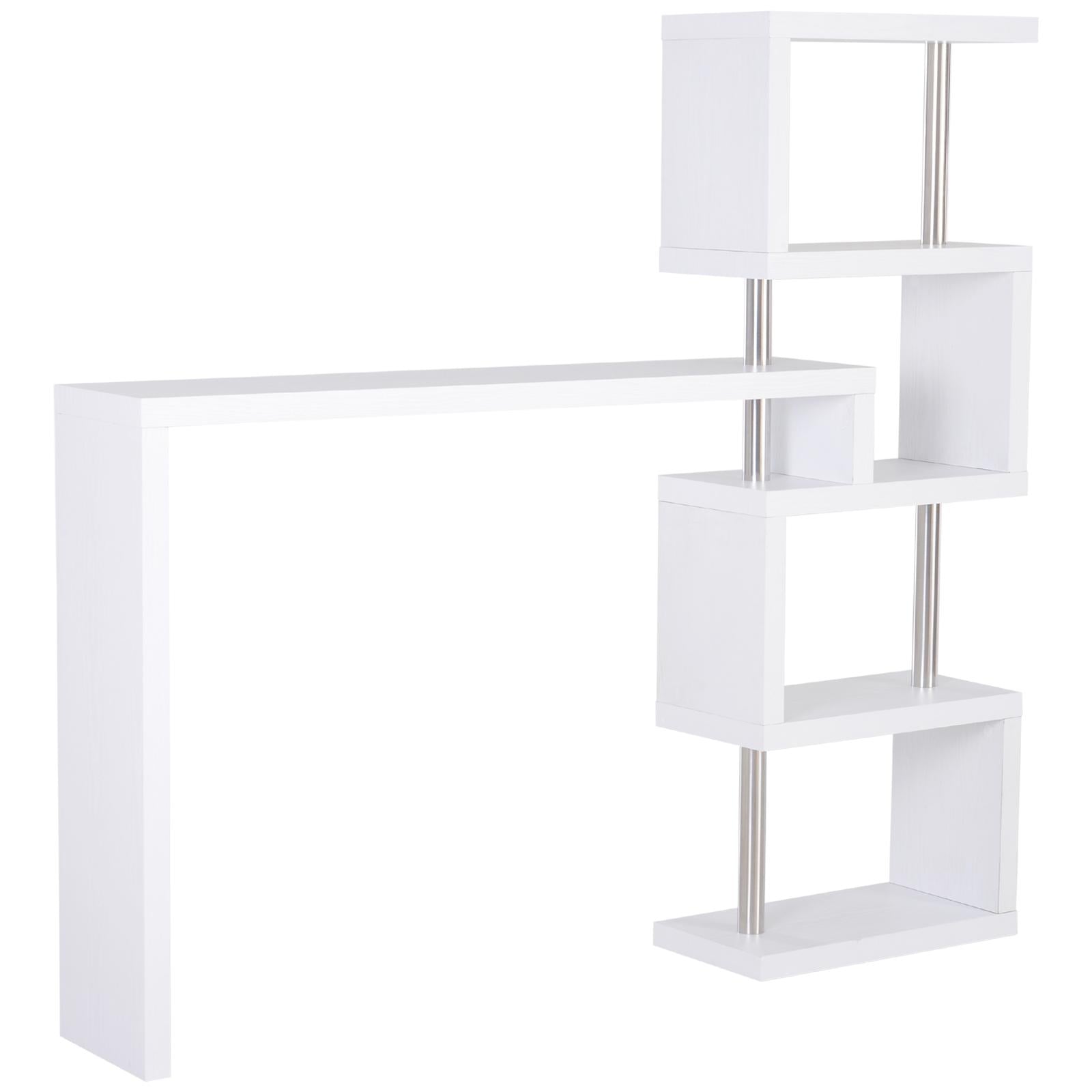 Mobile a Scaffali Libreria 4 Livelli con Tavolo in MDF Bianco