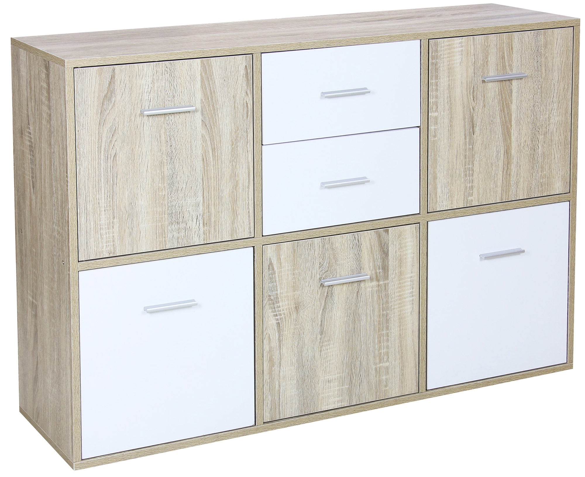 Mobile 5 Ante 2 Cassetti 115x30x77 cm in Legno Truciolare Bianco e Sonoma
