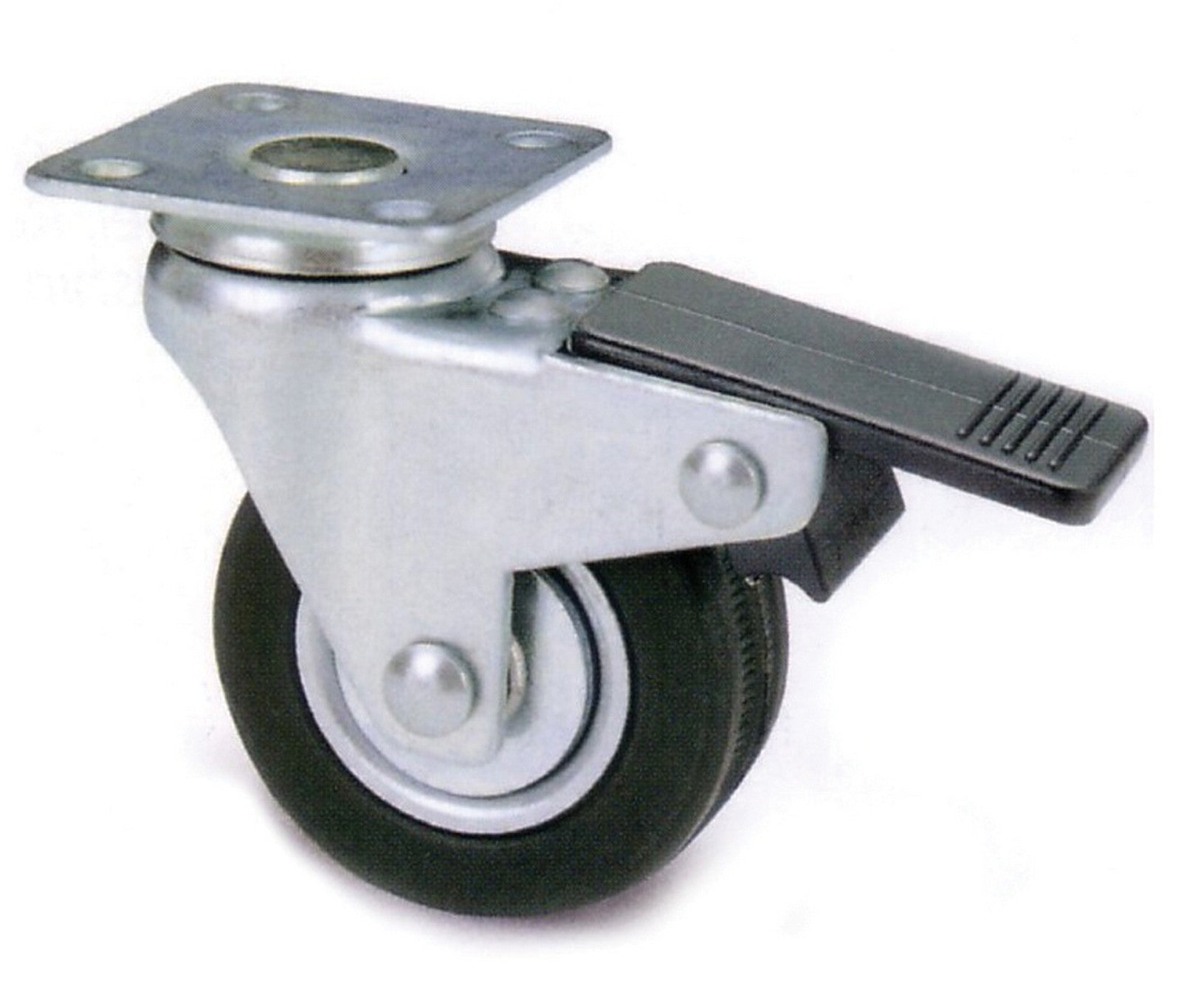 12pz ruota mobile in gomma diametro 50 con piastra più freno cod:ferx.7642