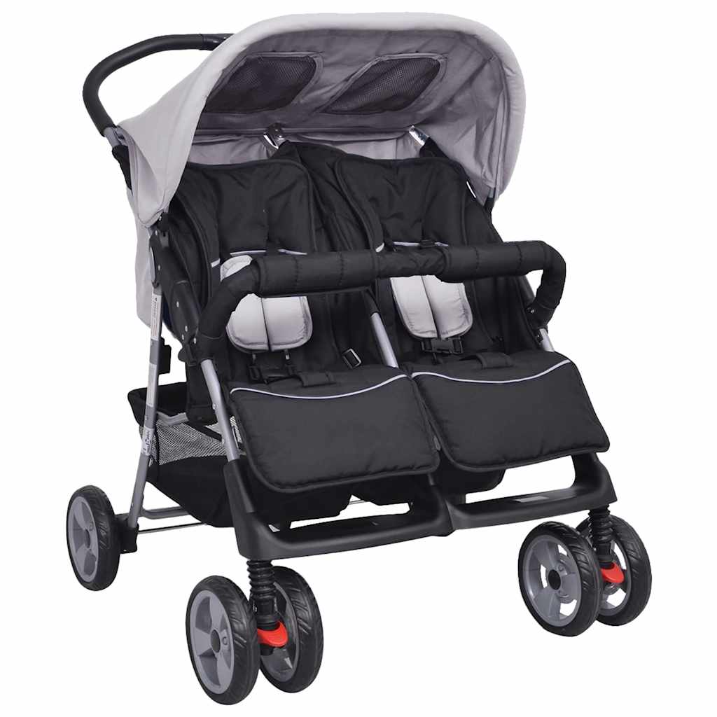 Passeggino Gemellare in Acciaio Grigio e Nero cod mxl 77826