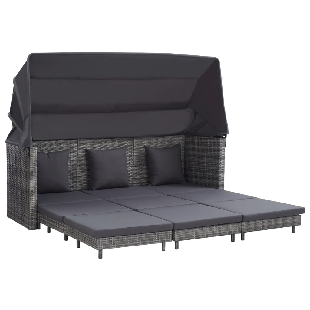 Divano Letto a 3 Posti Estendibile con Tetto Polyrattan Grigio cod mxl 77480
