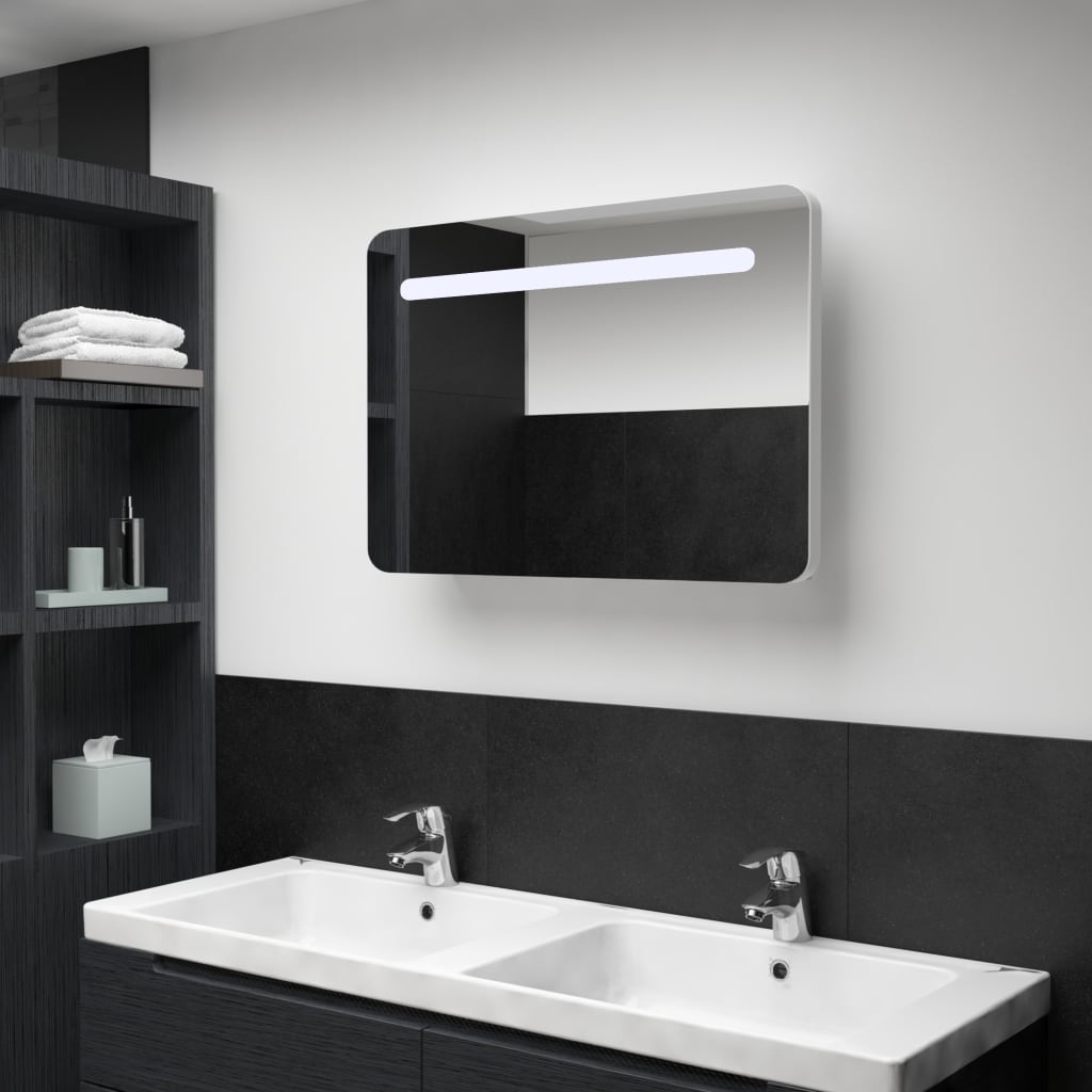 Armadietto Bagno con Specchio e LED 80x9,5x55 cm  cod mxl 73673