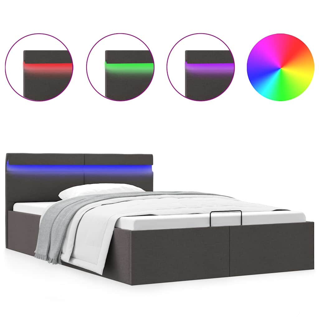 Letto Idraulico Contenitore LED Grigio Scuro Tessuto 140x200cm cod mxl 63650