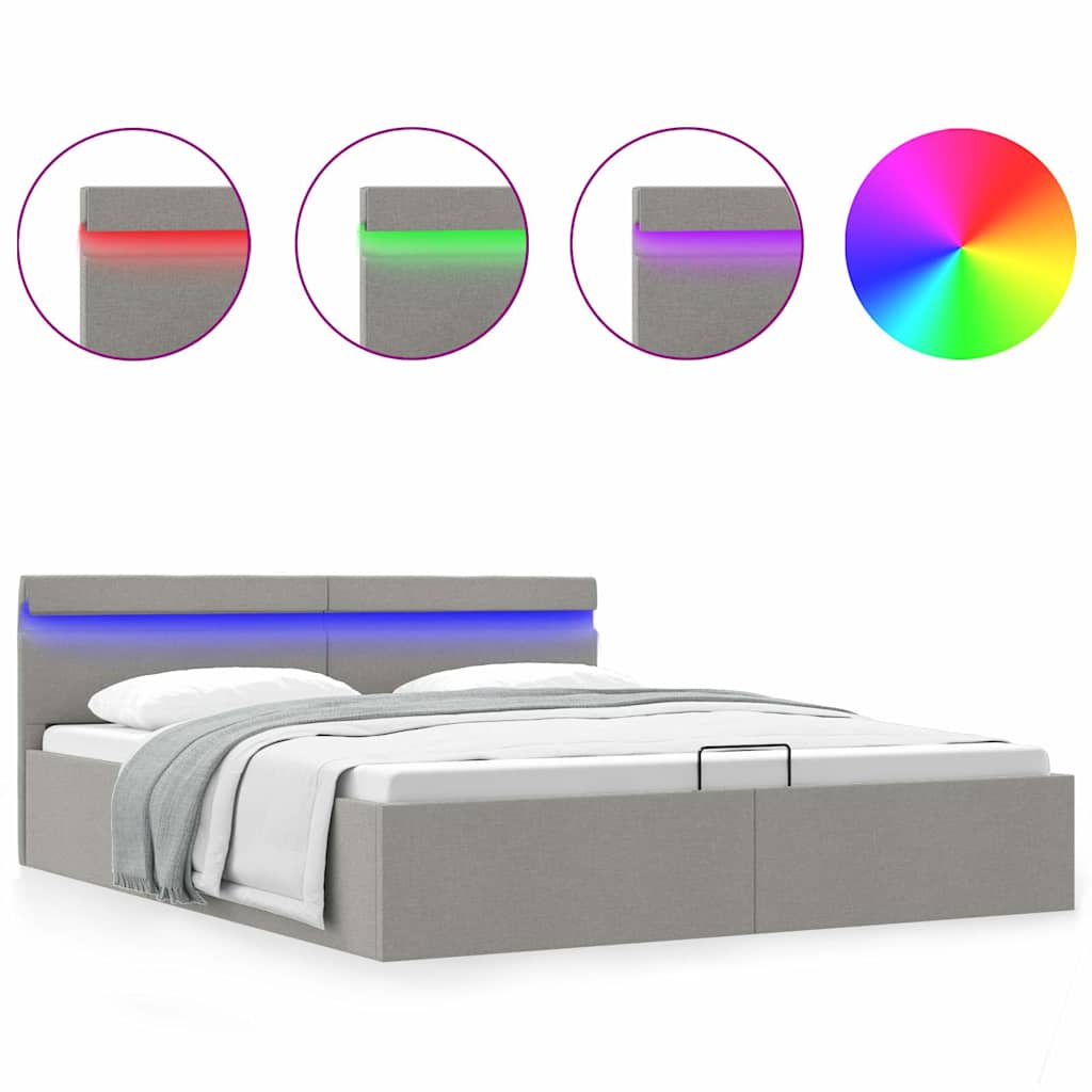 Letto Idraulico Contenitore LED Grigio Chiaro Tessuto 160x200cm cod mxl 78502
