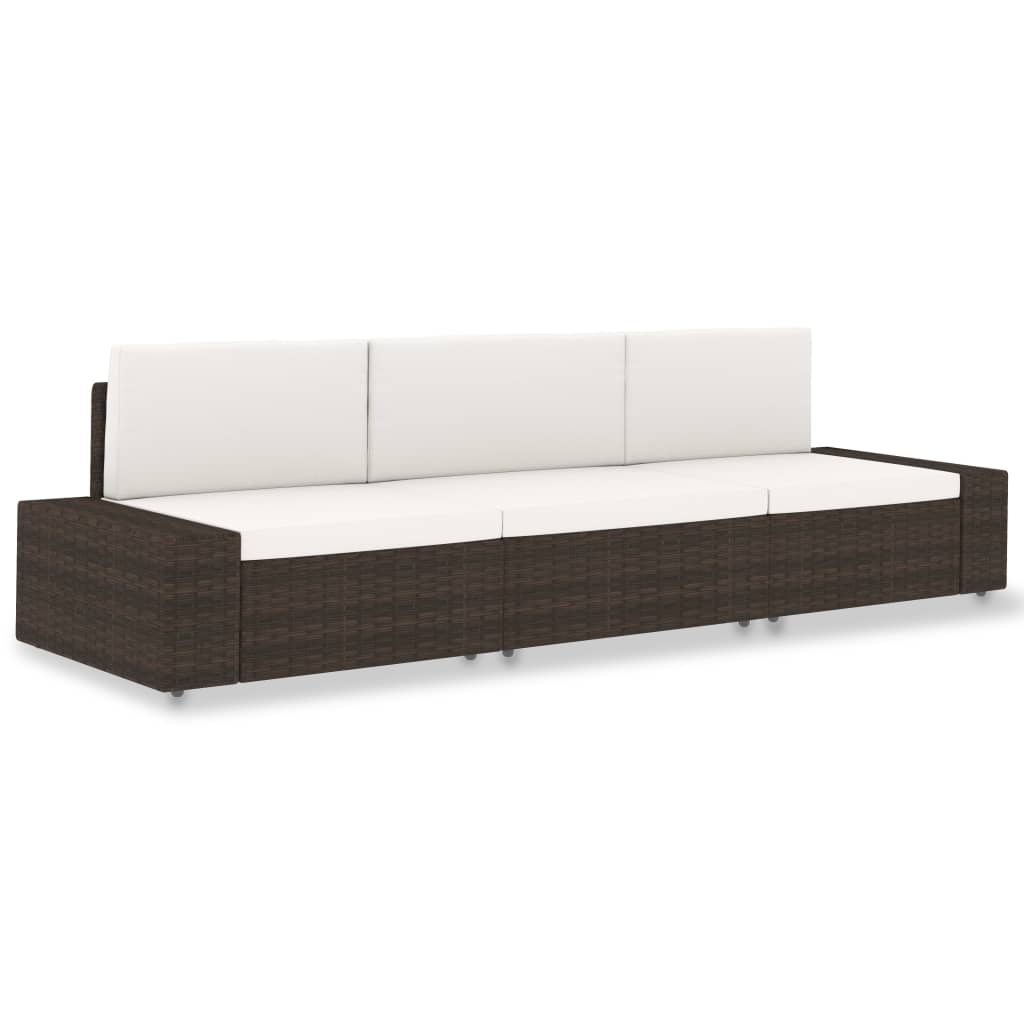Divano Modulare a 3 Posti in Polyrattan Marrone cod mxl 71543
