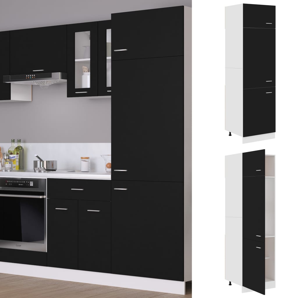 Armadio per Frigo Nero 60x57x207 cm in Legno Multistrato cod mxl 73366