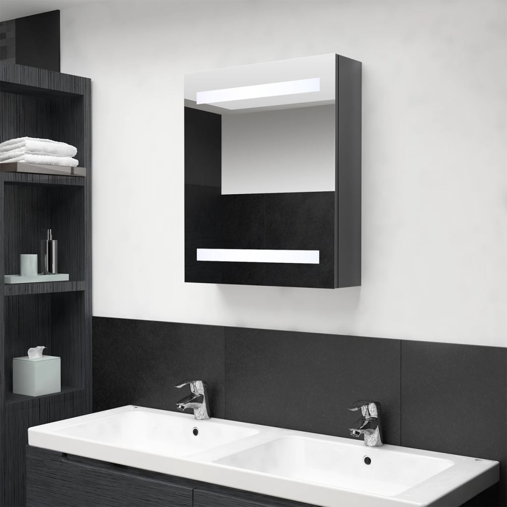 Armadietto Bagno con Specchio e LED Grigio Lucido 50x14x60 cm cod mxl 70486