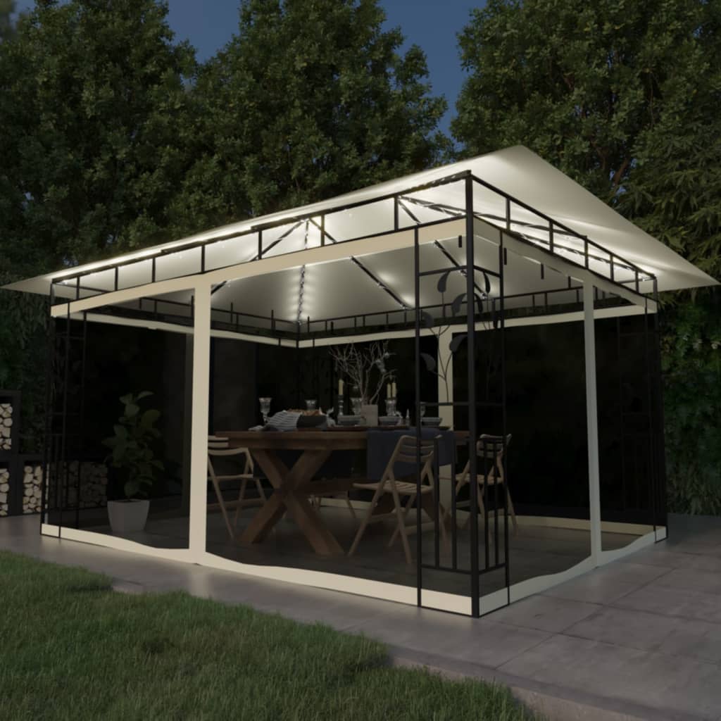 Gazebo con Zanzariera e Luci LED 4x3x2,73 m Crema cod mxl 58743