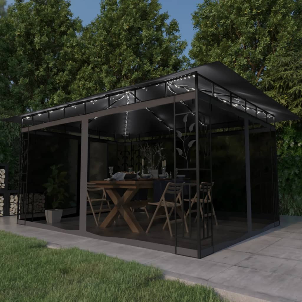Gazebo con Zanzariera e Luci LED 4x3x2,73 m Antracite cod mxl 54763