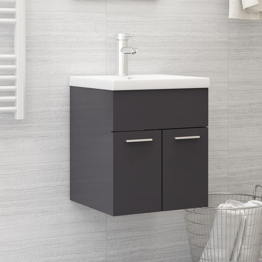 Mobile Bagno con Lavabo Integrato Grigio Lucido in Truciolato cod mxl 63096