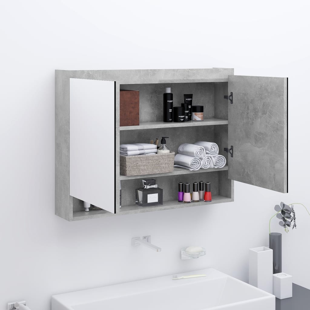 Armadietto a Specchio per Bagno 80x15x60 cm MDF Grigio Cemento cod mxl 77588