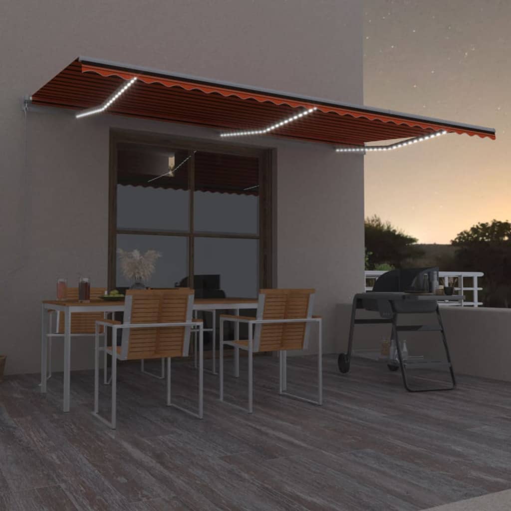 Tenda da Sole Retrattile Manuale LED 600x300 cm Arancio Marrone cod mxl 43680