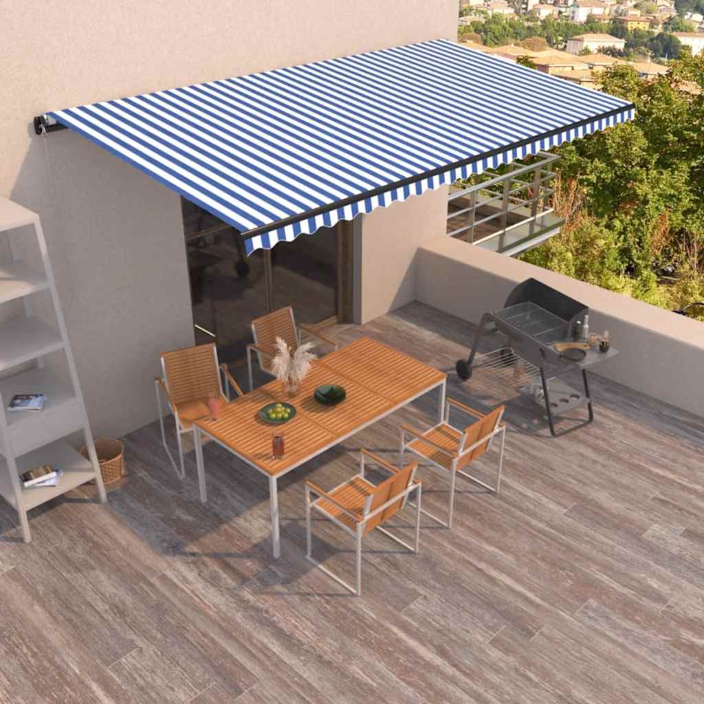 Tenda da Sole Retrattile Manuale 600x350 cm Blu e Bianca cod mxl 43708