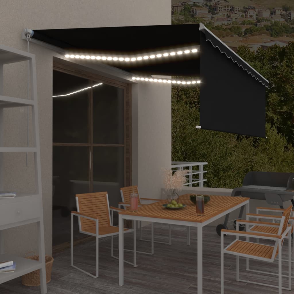 Tenda Sole Retrattile Manuale con Parasole e LED 4x3m Antracite cod mxl 61347