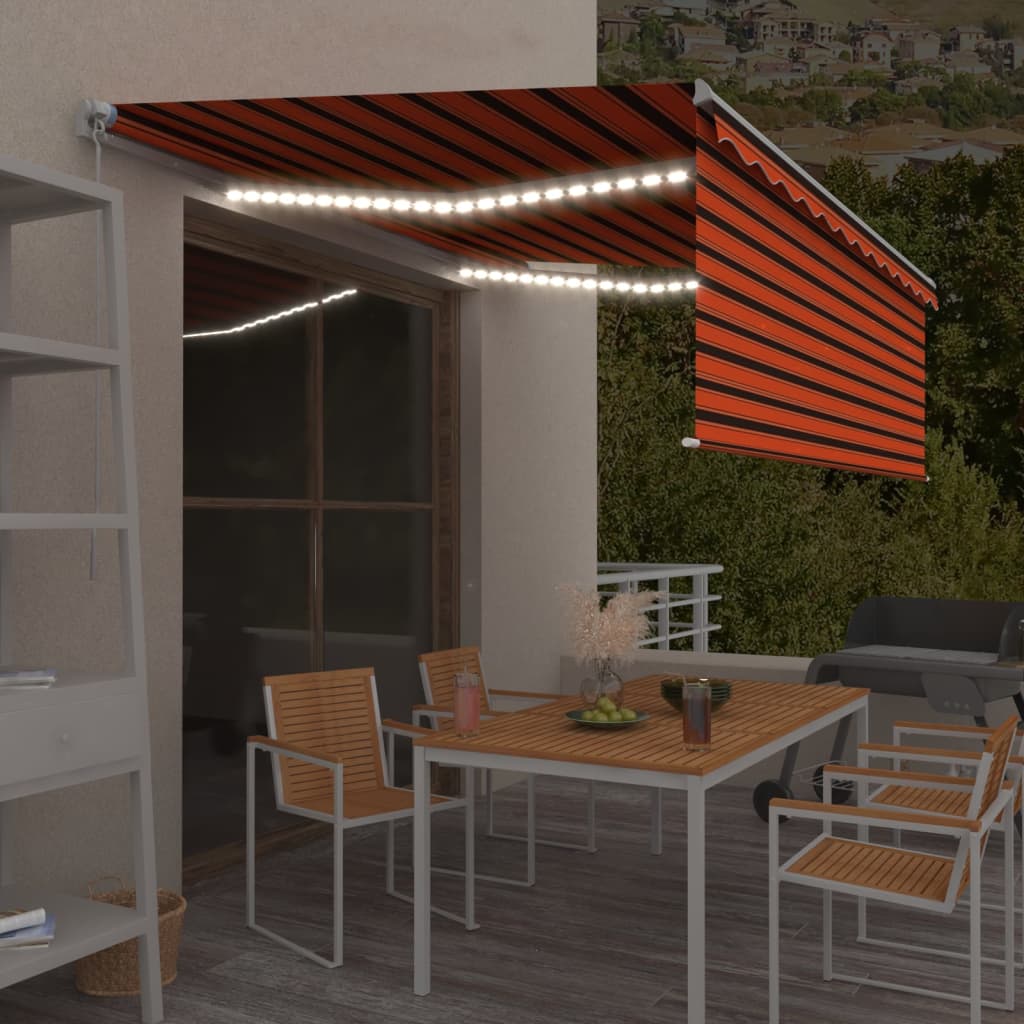 Tenda Sole Retrattile con Parasole e LED 4x3m Arancio Marrone cod mxl 43895
