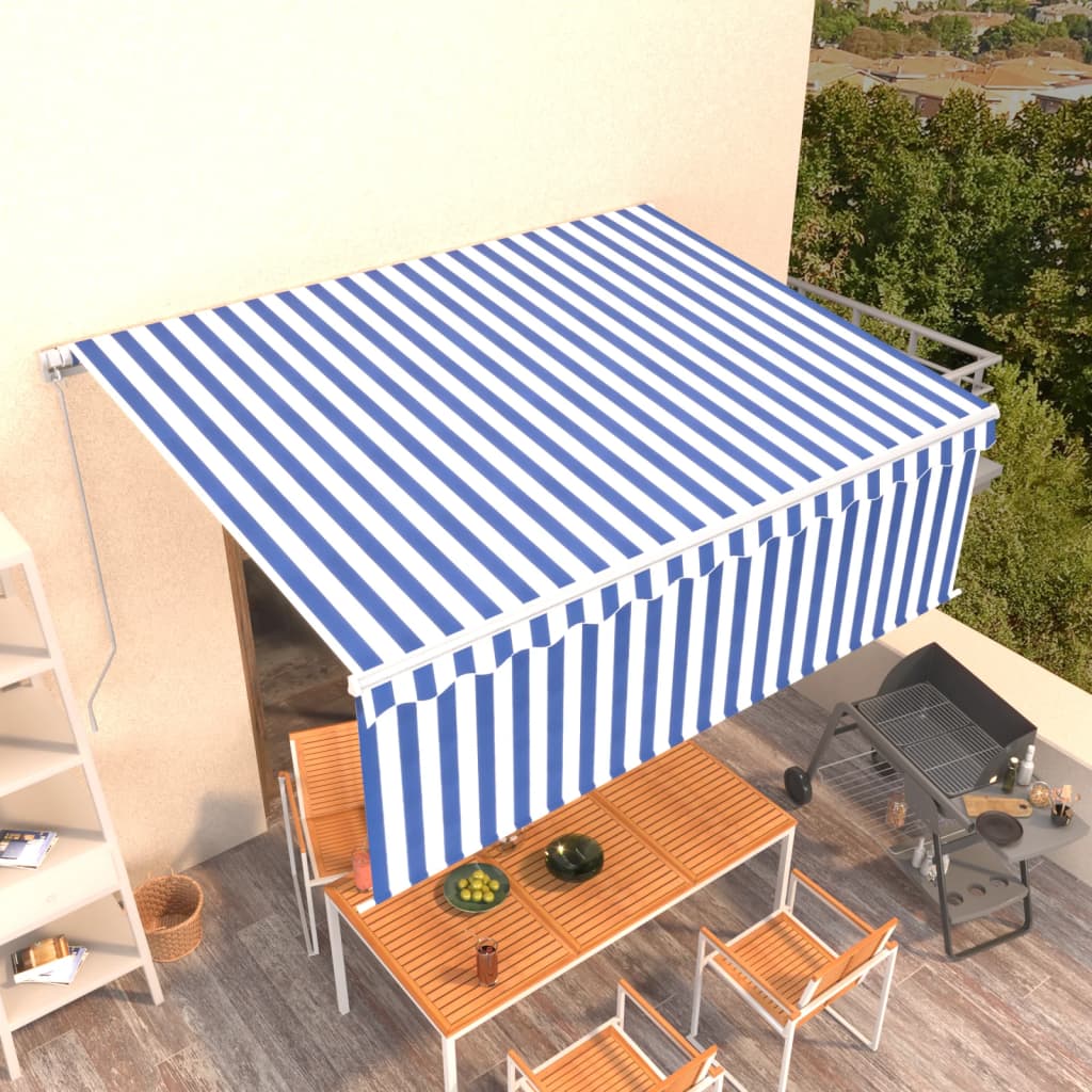 Tenda da Sole Retrattile Manuale e Parasole 4,5x3m Blu e Bianca cod mxl 43777