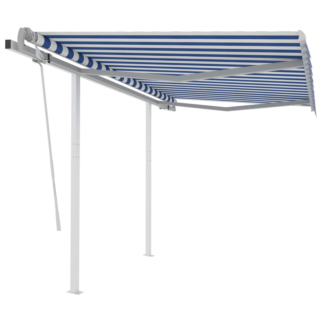Tenda da Sole Retrattile Manuale con Pali 3,5x2,5m Blu e Bianca cod mxl 54865