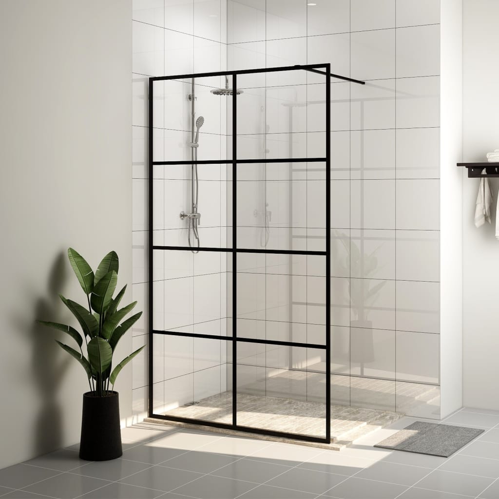 Parete per Doccia Walk-in Vetro Trasparente ESG 115x195cm Nera cod mxl 69378