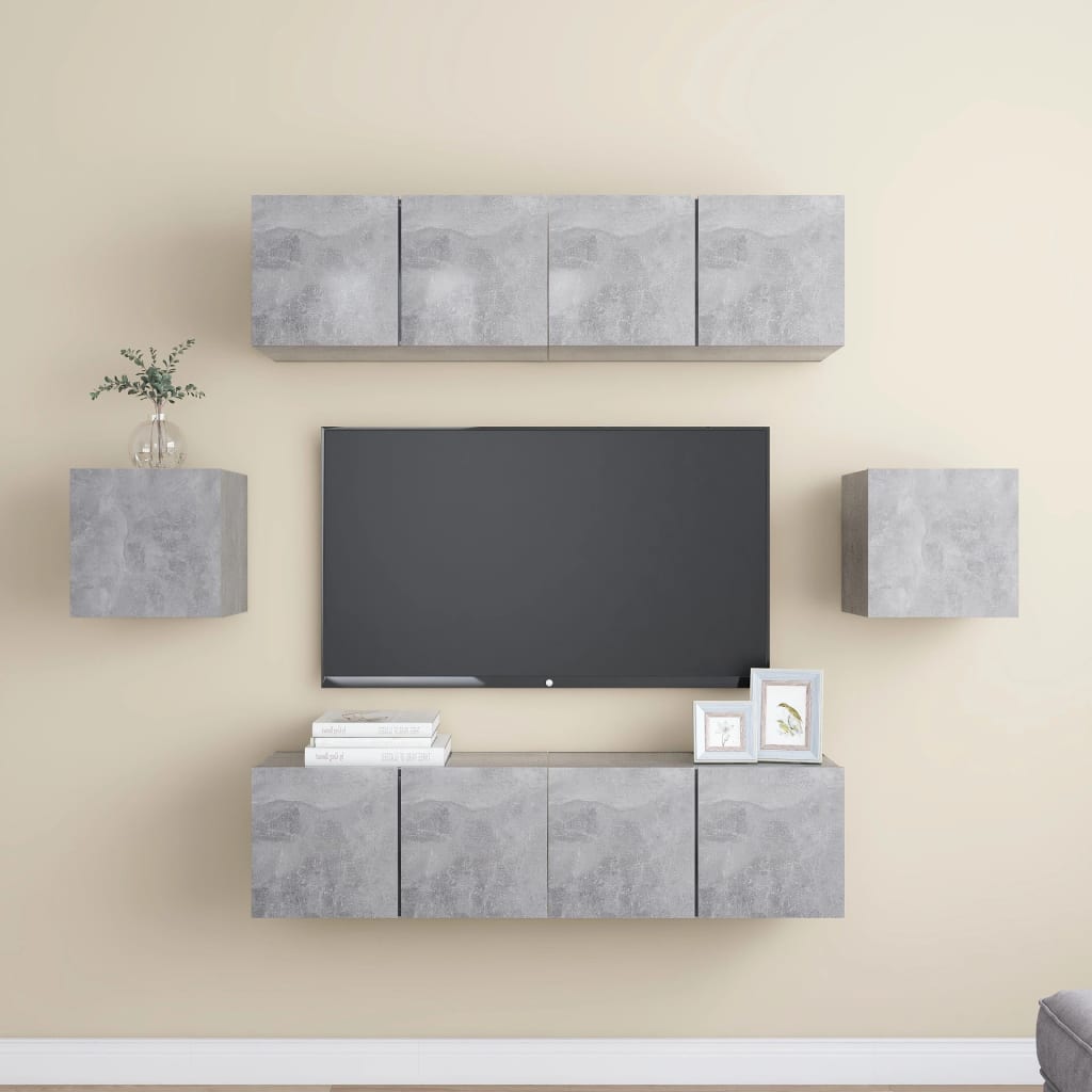 Set Porta TV 6 pz Grigio Cemento in Truciolato cod mxl 64438
