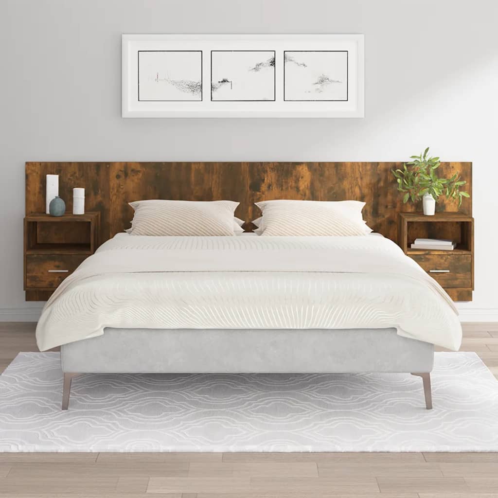 Testiera Letto con Comodini Rovere Fumo in Legno Multistrato cod mxl 69544