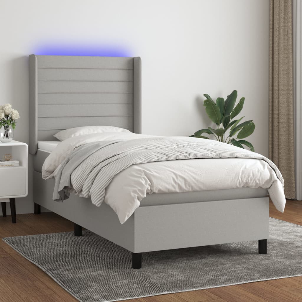 Letto a Molle Materasso e LED Grigio Chiaro 90x200 cm Tessuto cod mxl 50391