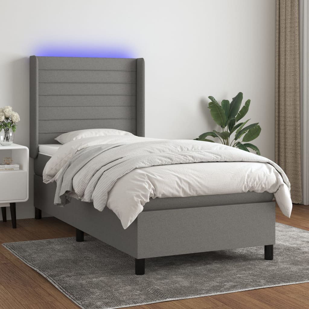 Letto a Molle Materasso e LED Grigio Scuro 90x200 cm in Tessuto cod mxl 62872