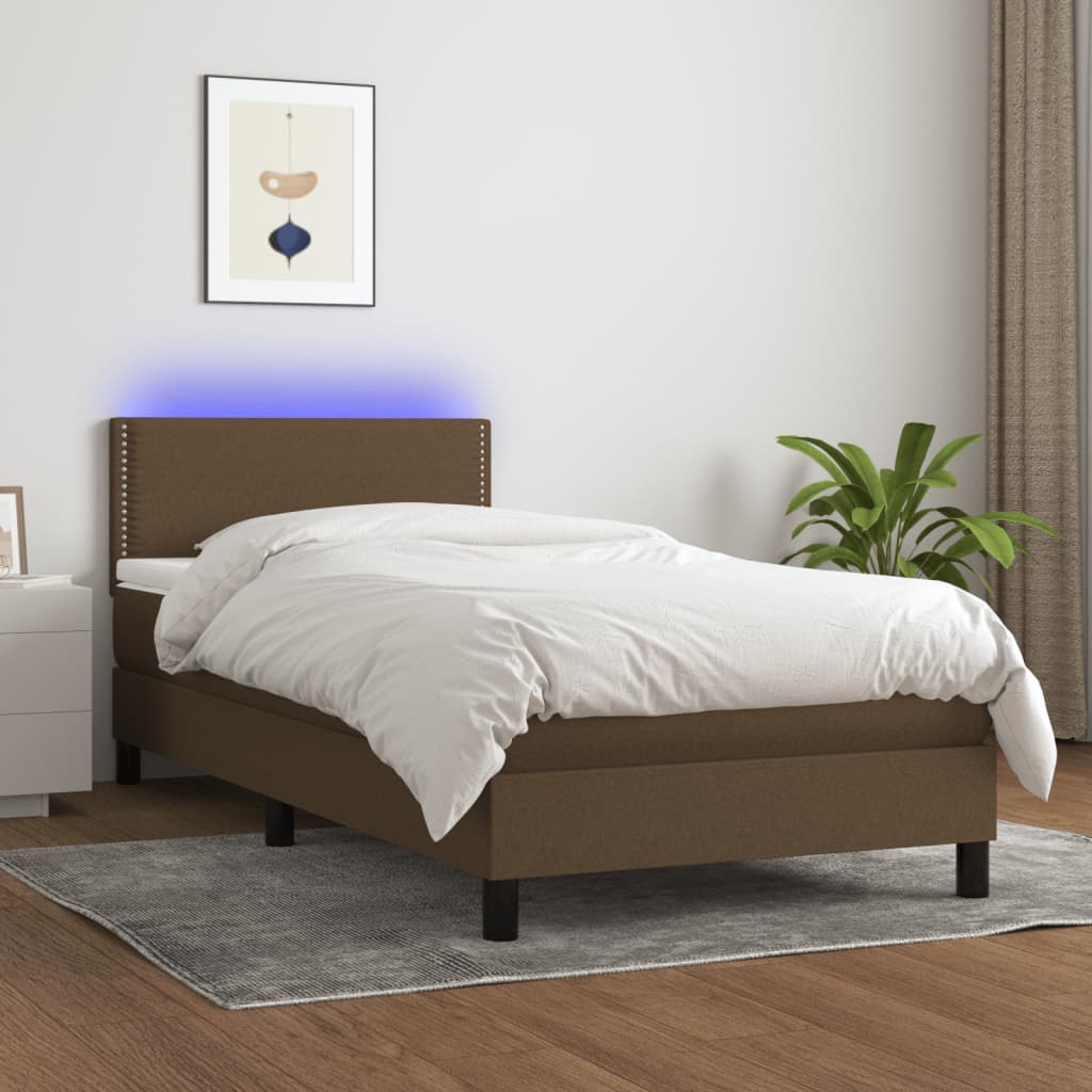Letto a Molle Materasso e LED Marrone Scuro 90x190cm in Tessuto cod mxl 34322