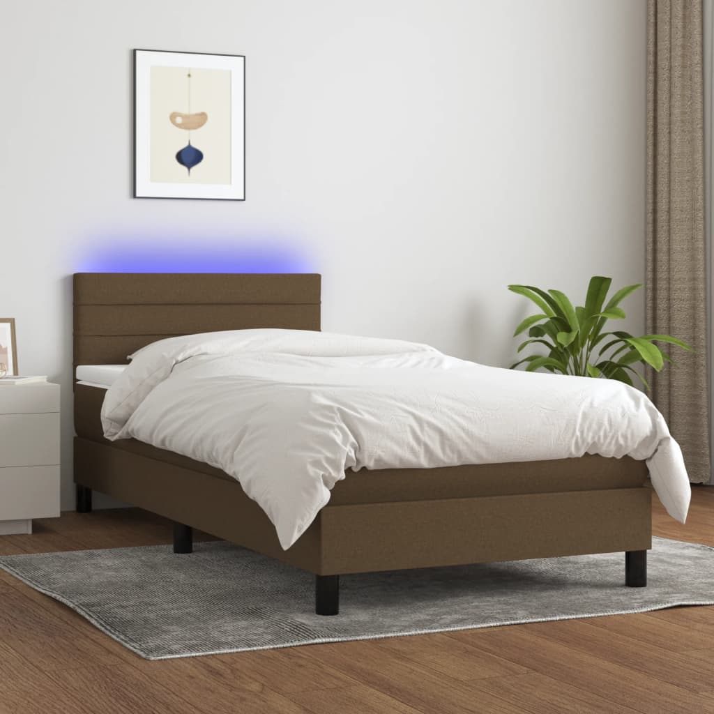 Letto a Molle Materasso e LED Marrone Scuro 90x190cm in Tessuto cod mxl 34331