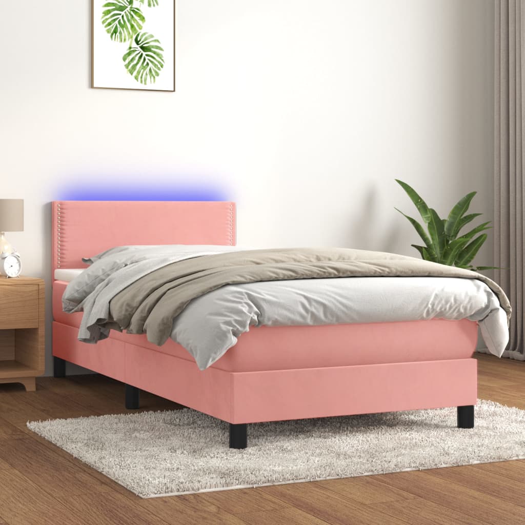 Letto a Molle con Materasso e LED Rosa 80x200 cm in Velluto cod mxl 76629