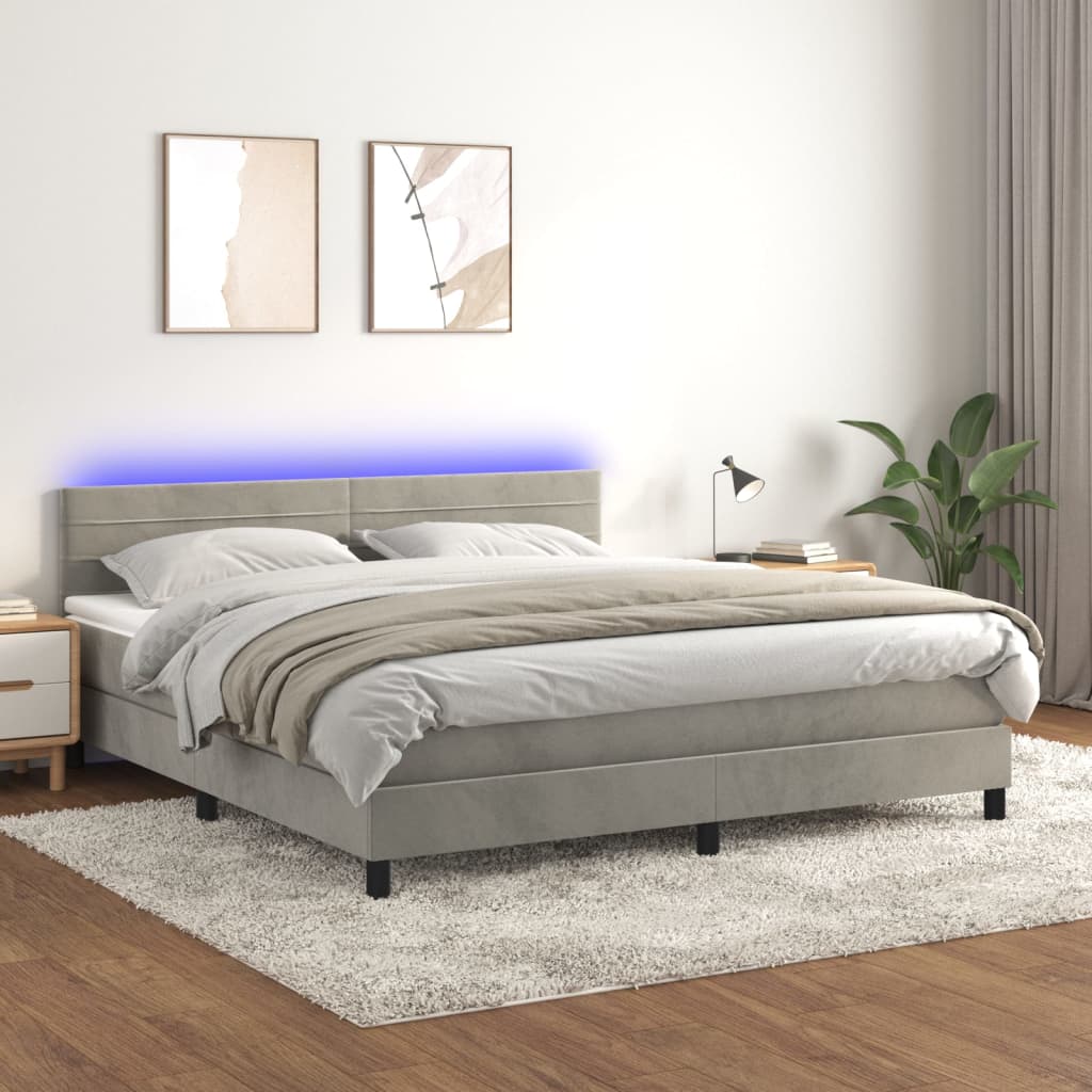 Letto a Molle Materasso e LED Grigio Chiaro 180x200 cm Velluto cod mxl 62049