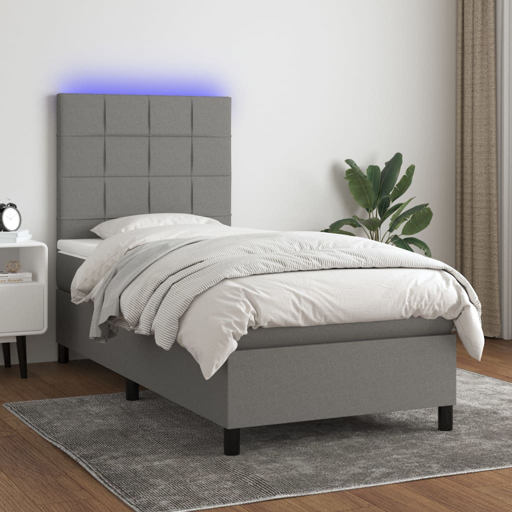 Letto a Molle Materasso e LED Grigio Scuro 90x200 cm in Tessuto cod mxl 76818