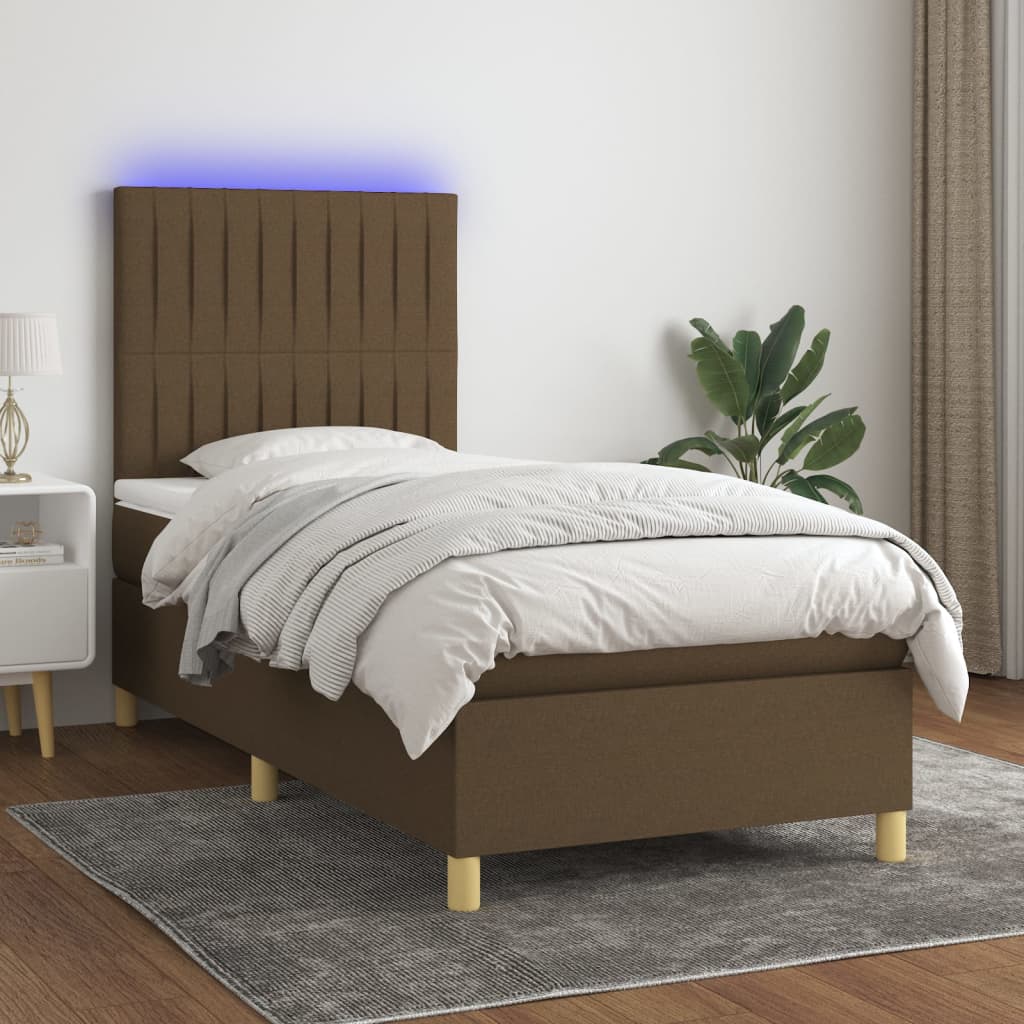 Letto a Molle Materasso e LED Marrone Scuro 90x200cm in Tessuto cod mxl 67538
