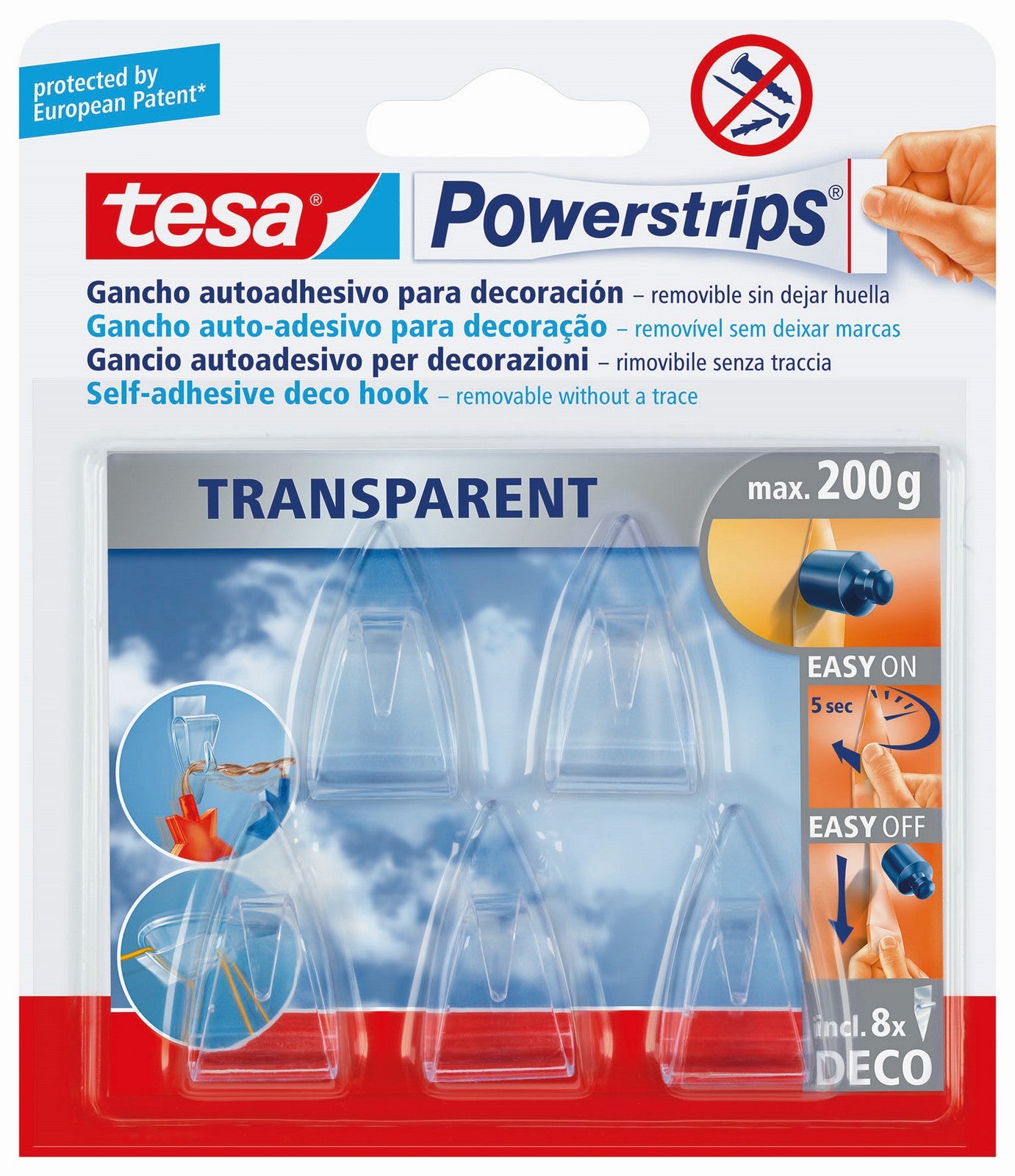 10pz tesa powerstrips 5 ganci autoadesivo trasparente cod:ferx.90804