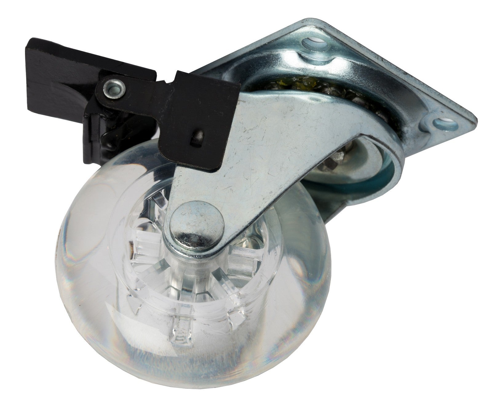 12pz ruota x mobili trasparente diametro 50 mm con piastra+freno cod:ferx.93780