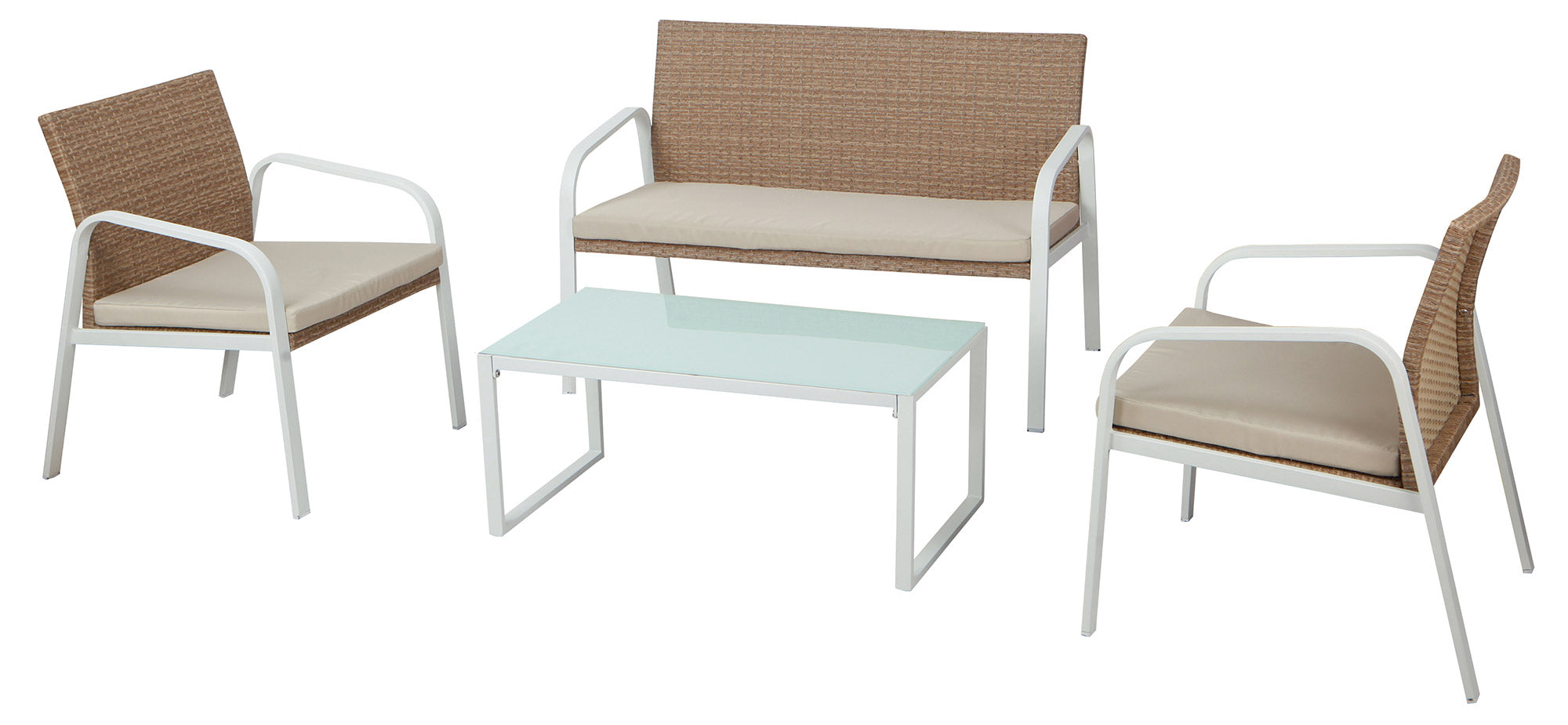 Set Salotto da Giardino in Acciaio e Polyrattan Ranieri Madeira Bianco e Beige