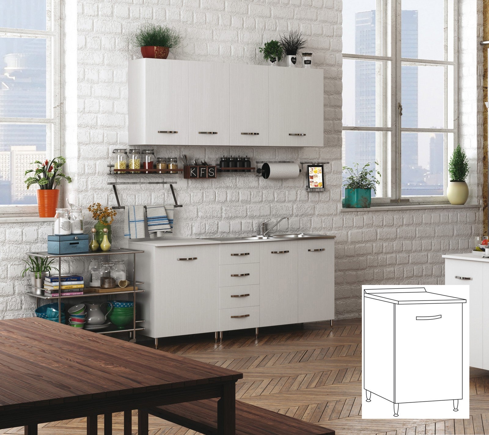 kit cucina base 1 anta 40x50xh85 cm bianco cod:ferx.96422