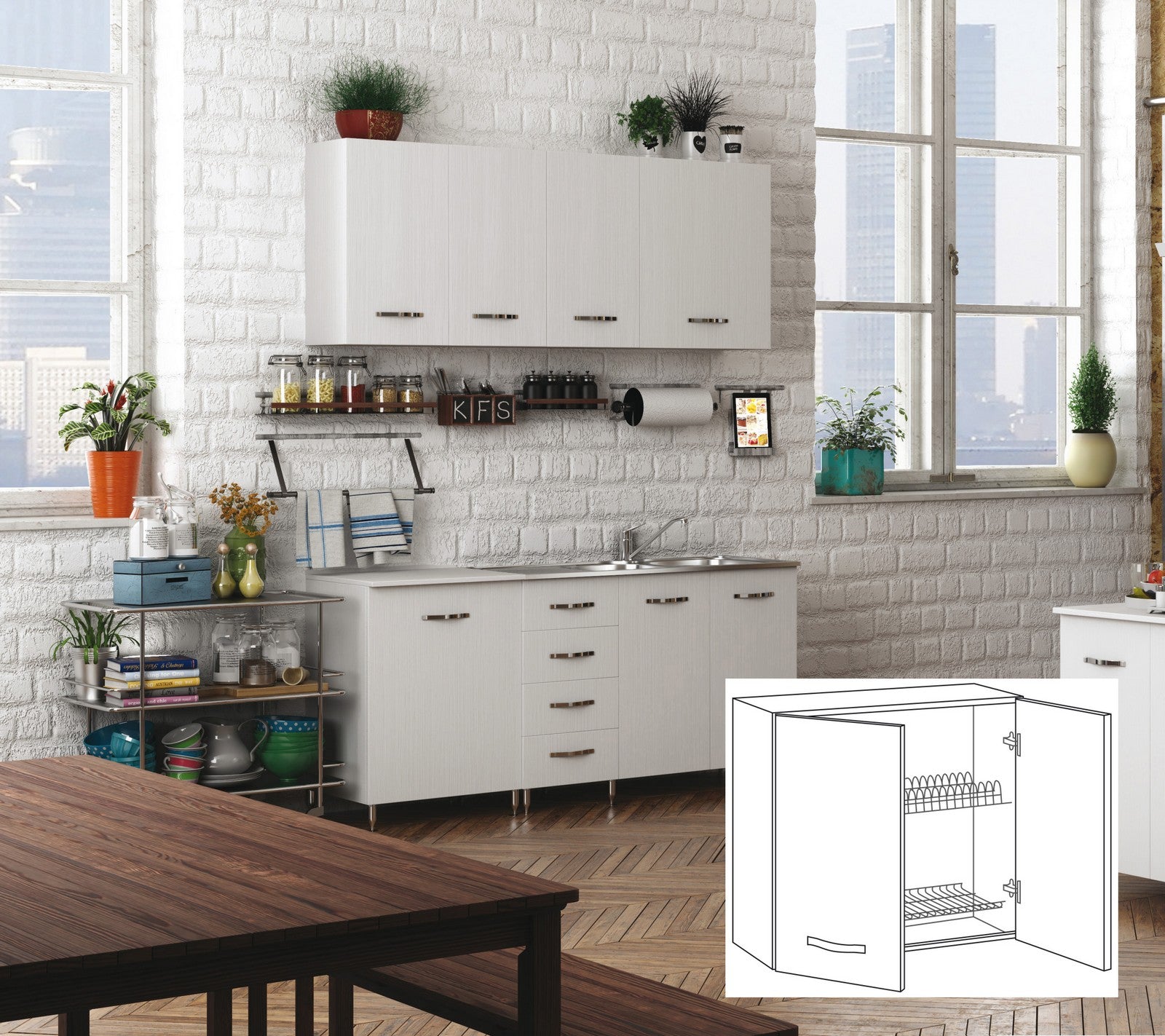 kit cucina pensile 2 ante scolapiatti 80x32xh72 cm bianco cod:ferx.96425