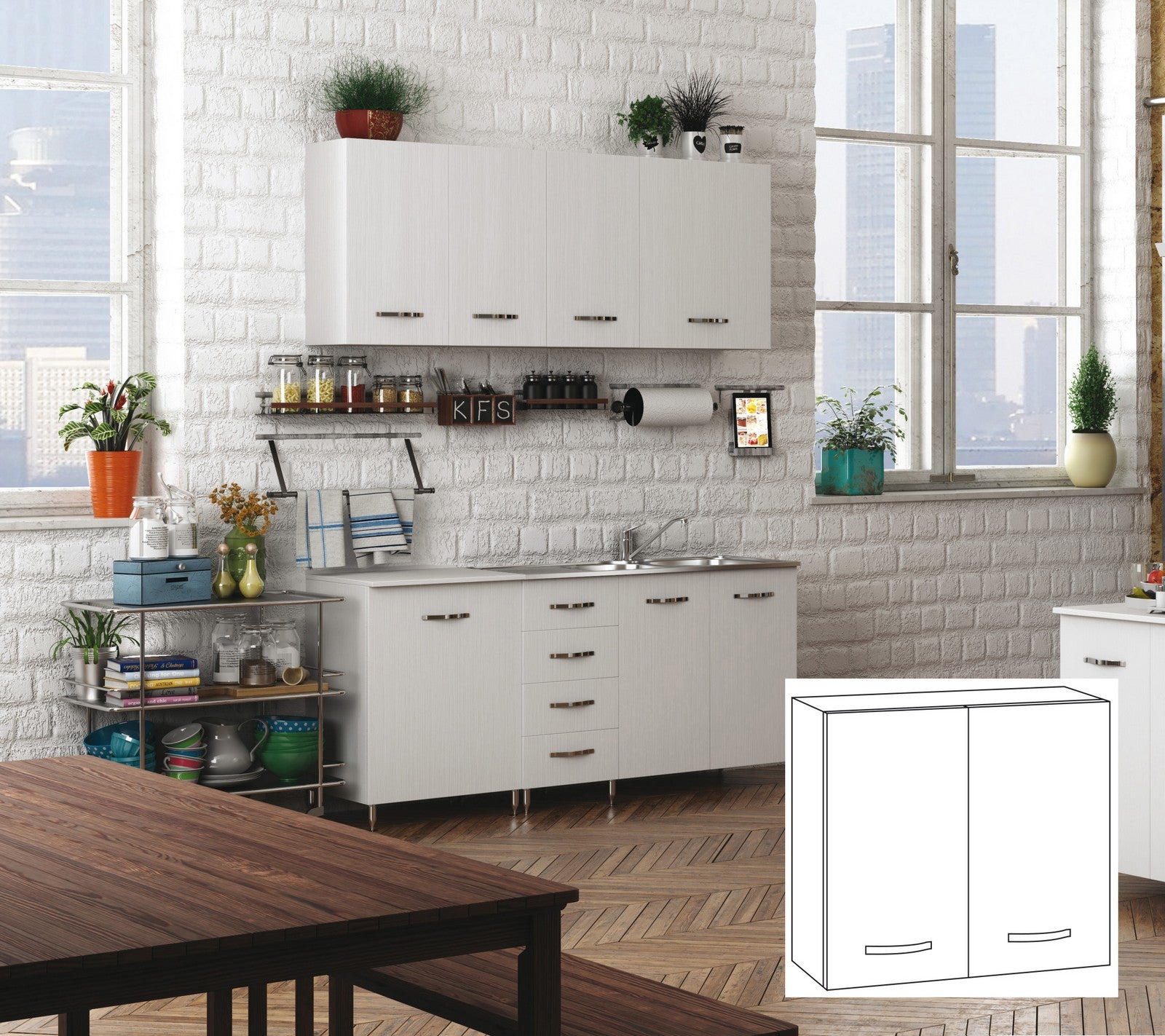 kit cucina pensile 2 ante 80x32xh72 cm bianco cod:ferx.96428