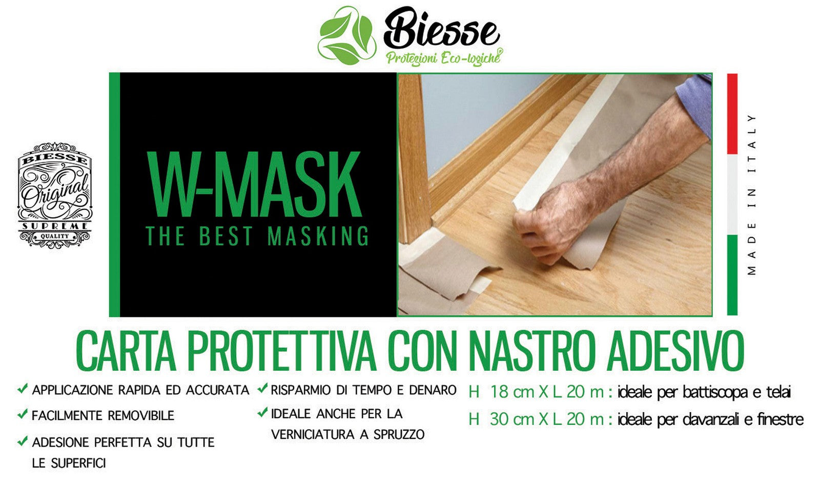 w-mask carta protettiva + nastro adesivo cm 30 x 20mt cod:ferx.97380