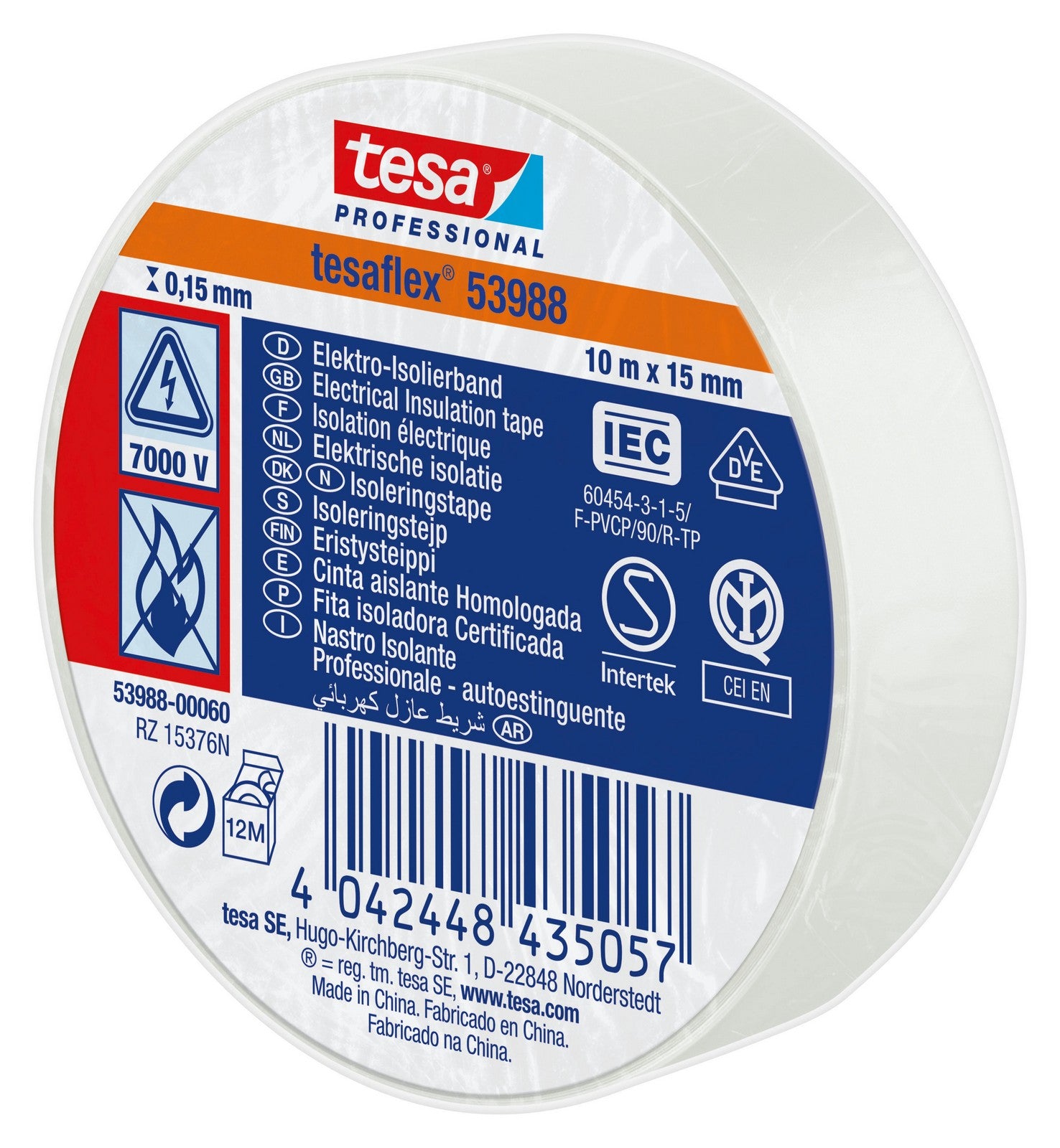 10pz nastro isolante certificato bianco mm.15(mt.10) cod:ferx.98396