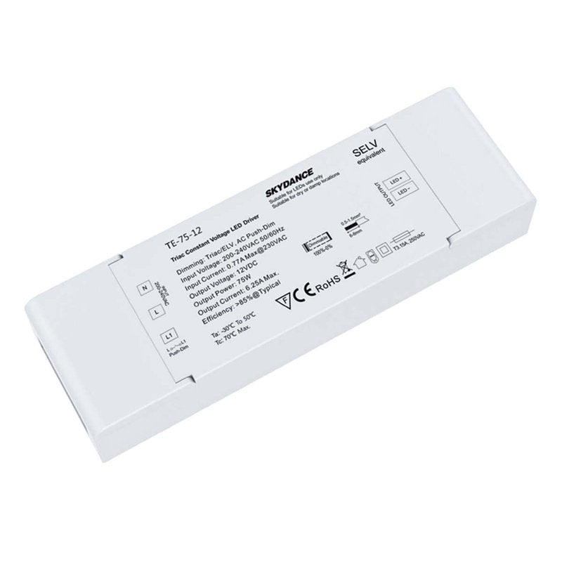 Alimentatore Dimmerabile CV 12V 75W Triac + Pulsante N.O. Varialuce Su 220V Per Striscia Led 12V TE-75-12