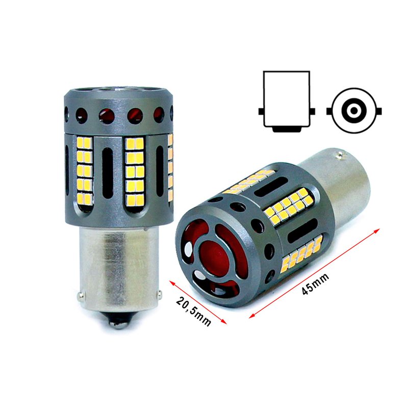 Lampada Led 1156 BA15S P21W 100% Canbus 12V 21W Effettiva Bianco 6000K Piedi Dritti Con Ventola In Testa