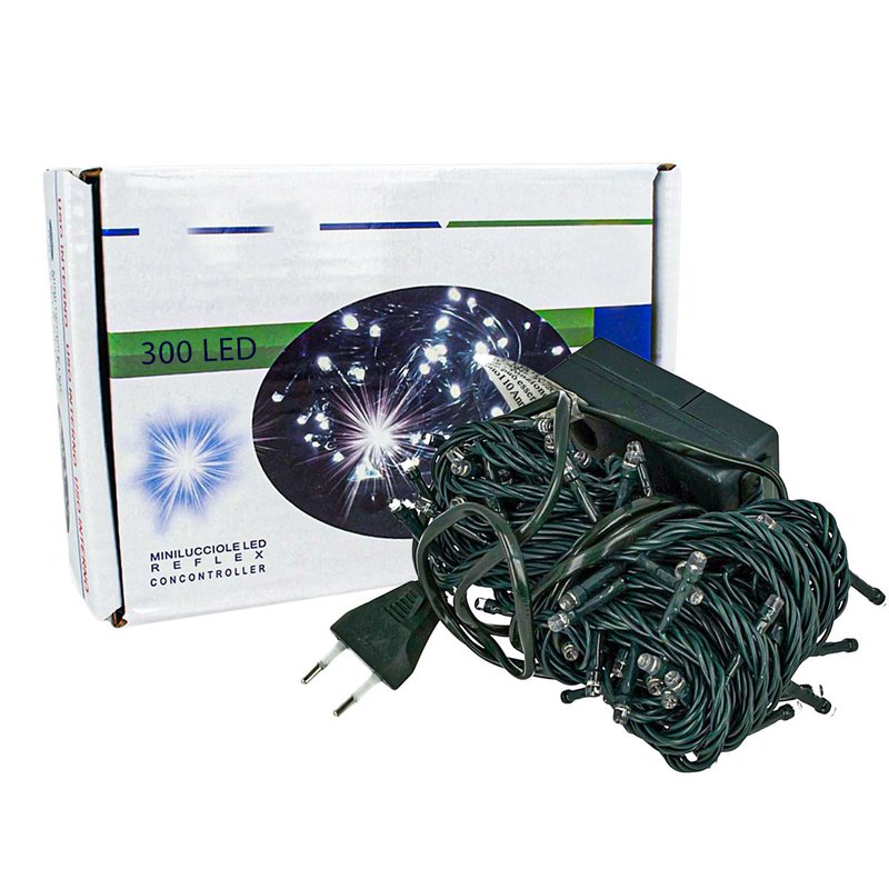Luci Per Natale Catena 300 Led 24M Colore Bianco Freddo IP44 Lucciole Per Decorazione Natalizie Con Filo Verde