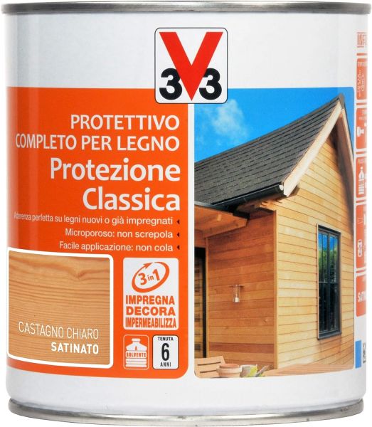 V33 impregnante 113140 castagno chiaro protettivo completo per legno protezione classica 750 ml