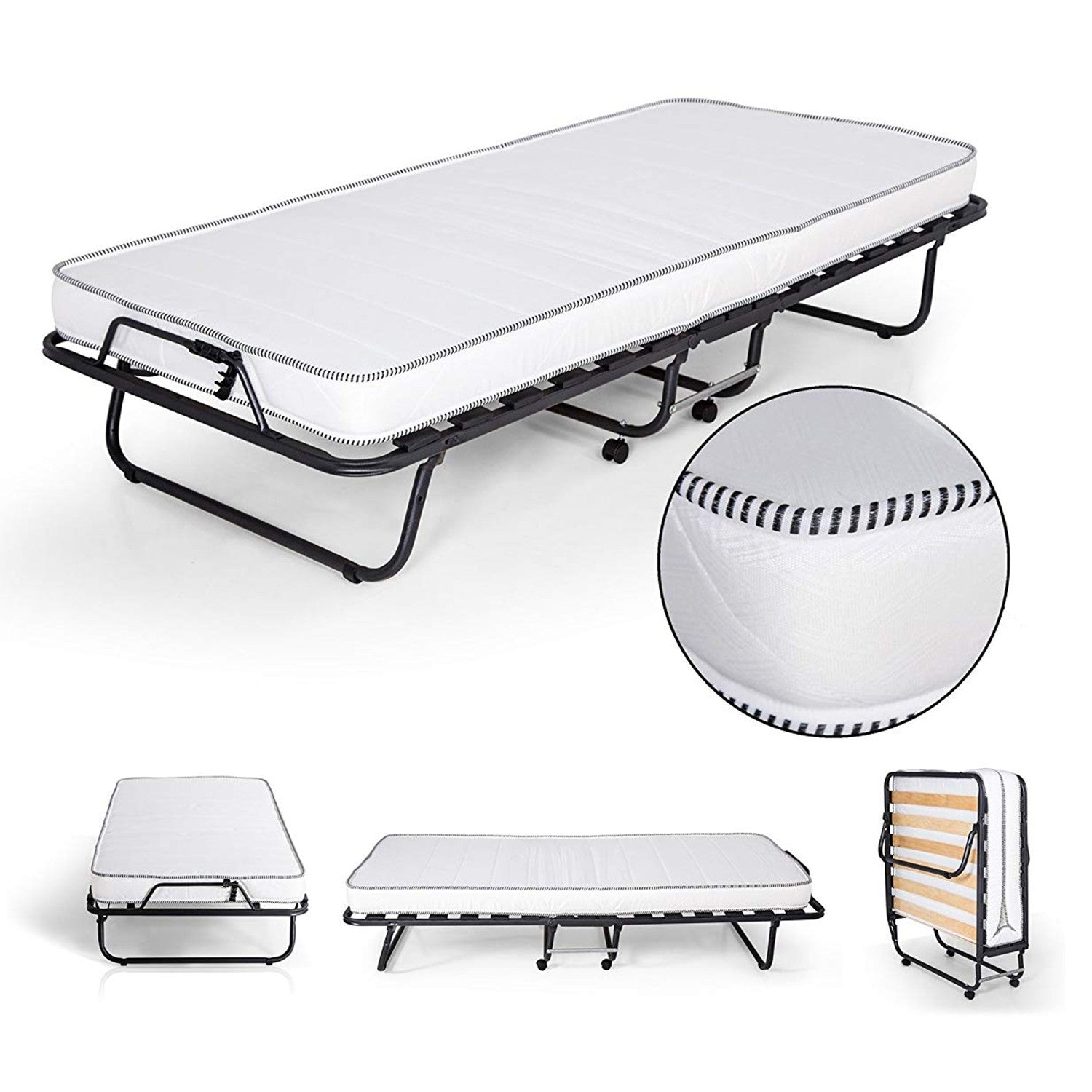 Brandina pieghevole  Rete Con Materasso Singolo 90x200 in Waterfoam Kit Letto singolo Salvaspazio Adatta per ospiti casa e campeggio