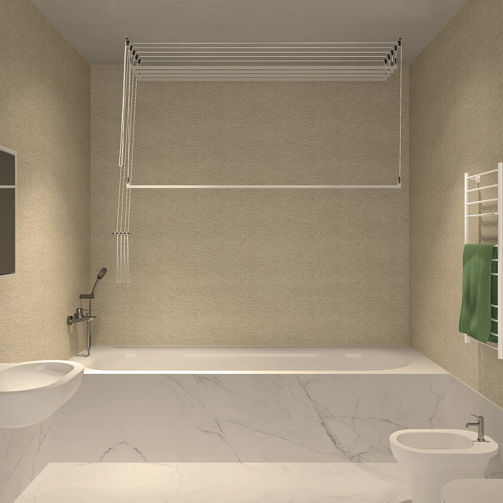 Stendibiancheria da Soffitto Salvaspazio per Interni e Esterni con 5 Aste da 150cm (altezza soffitto 300 cm) Stendinik