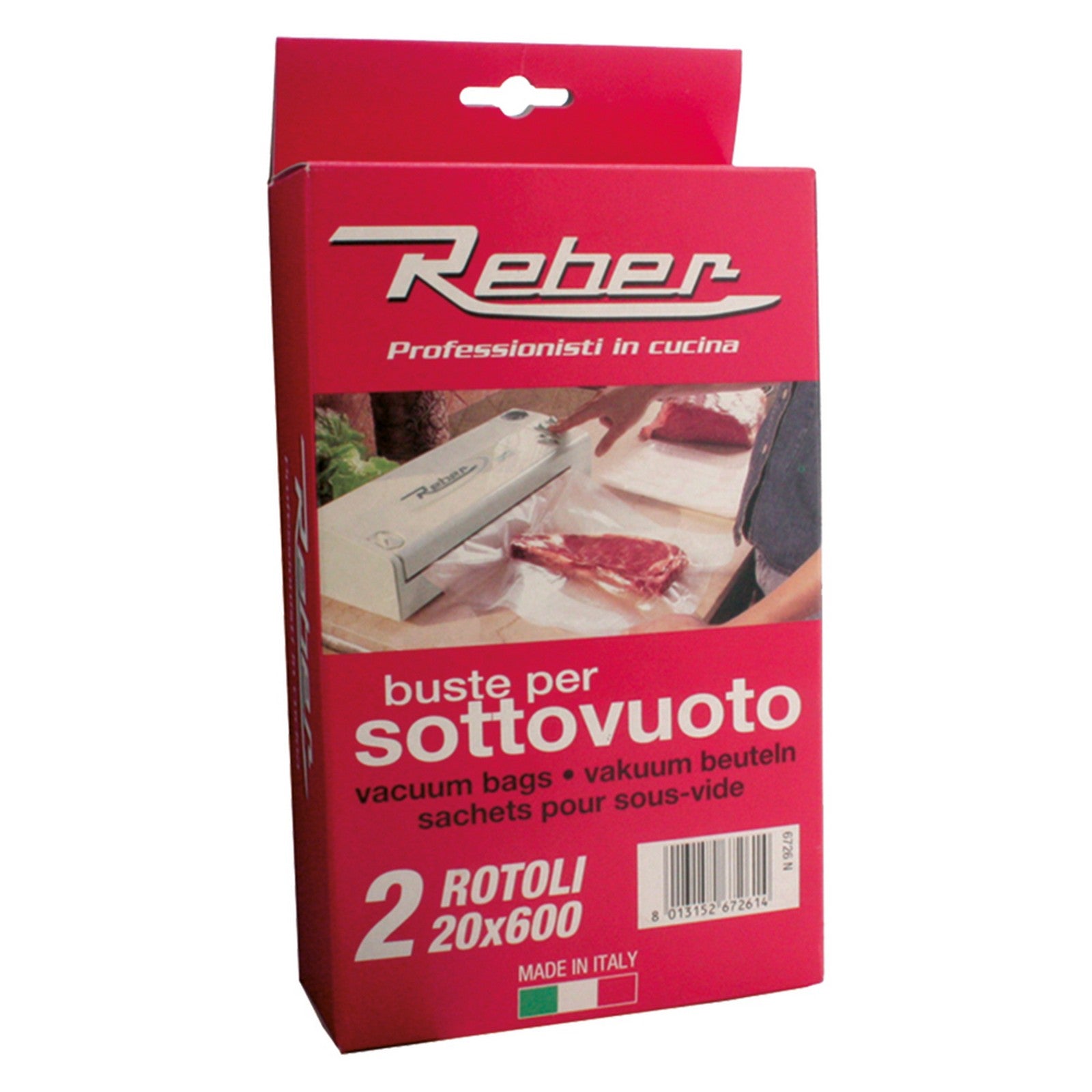 cf sacchetti a rotoli per sottovuoto n. 2 rotoli cm 20 x 6 mt cod:ferx.801500nlm