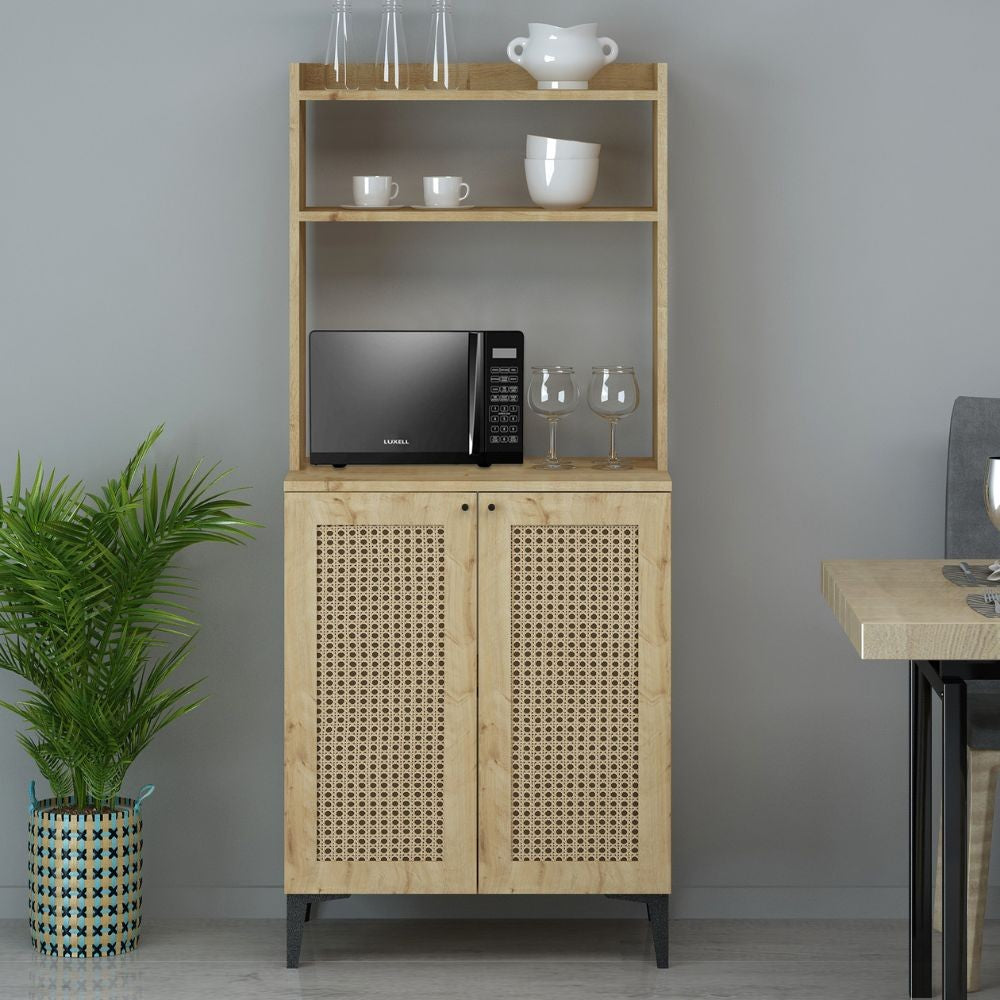 Credenza alta 2 ante e vani a giorno Zanne colore rovere