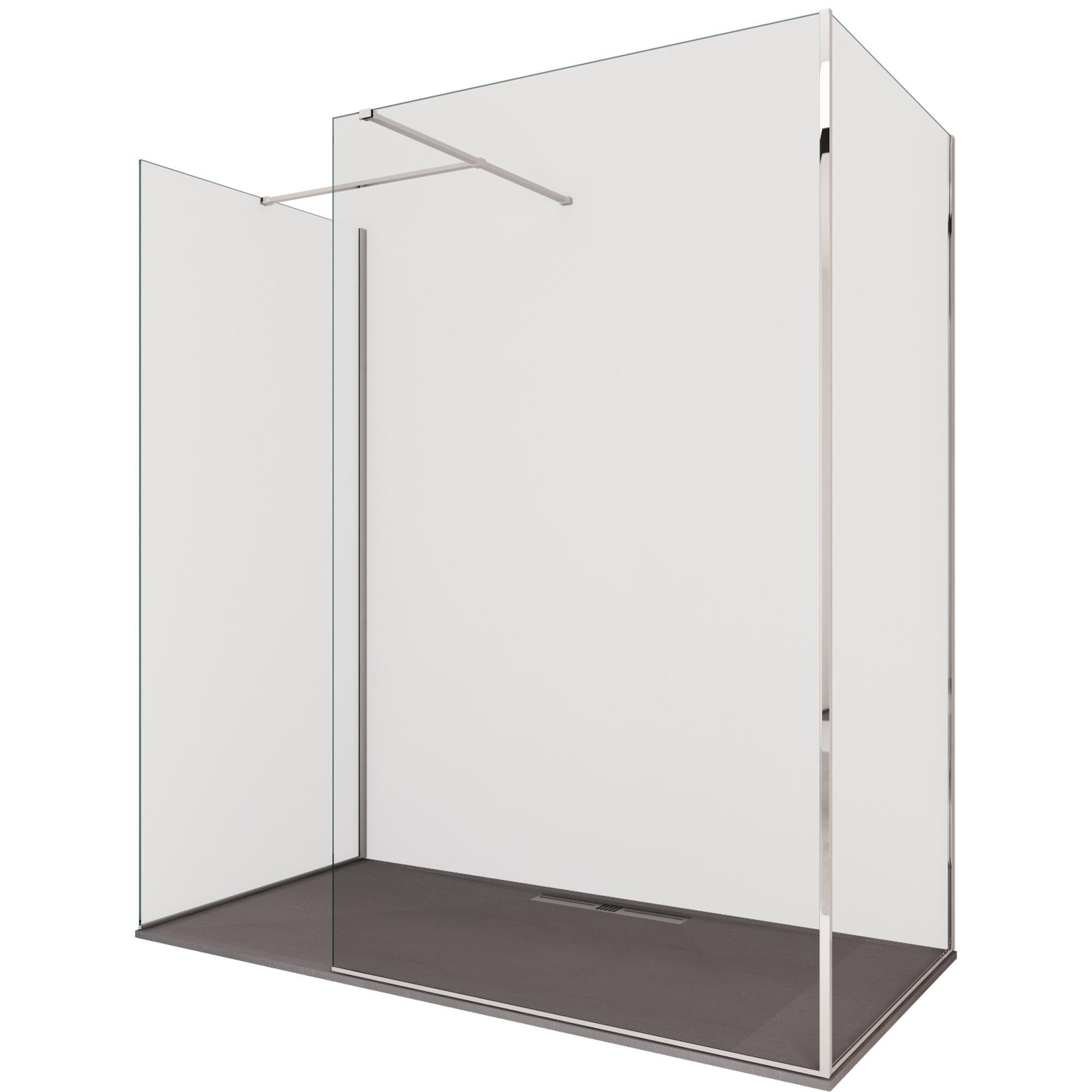 Box Doccia Parete Walk-In 90x100x90 cm 3 Lati in Cristallo Trasparente 8 mm H195 Bonussi Three