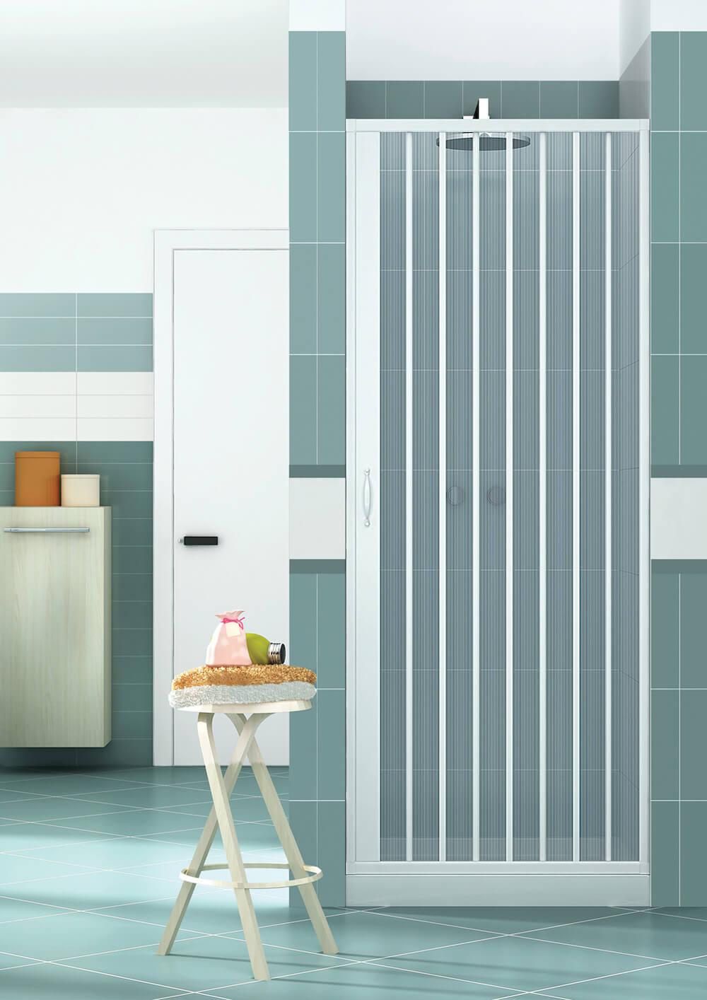 Porta Parete Doccia 140 cm 1 Anta a Soffietto in PVC H185 Caldoni Vens Bianco